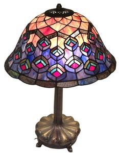 D - Stained Glass Accent Lamp - Dale Tiffany Peacock Pattern Bronze Base