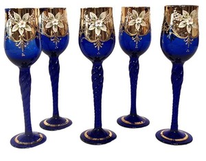 D - Cobalt Glasses Bohemian Style Set of 5