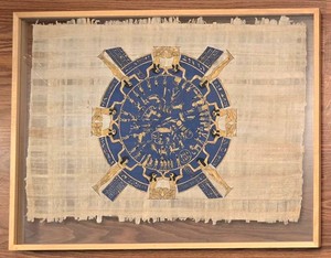 D - Egyptian Papyrus Artwork Dendera Zodiac Framed Under Glass