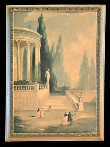 K - Vintage Framed Print Depicting the Temple of Vesta in Tivoli, Italy