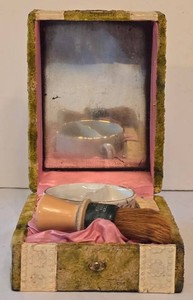 K - Vintage Shaving Box With Cup, Brush & Straight Razor