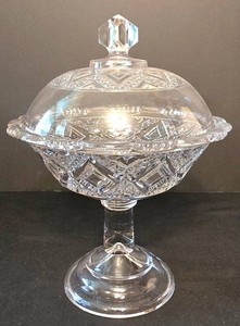 K - Antique Pressed Glass Pedestal Compote With Lid Early American
