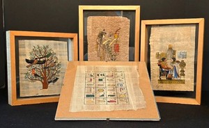 K - Framed Egyptian Papyrus Art Set Hieroglyphic Alphabet (Lot of 4)