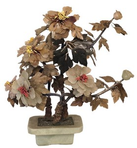 D - Asian Style Bonsai Tree Carved Semi-Precious Stone