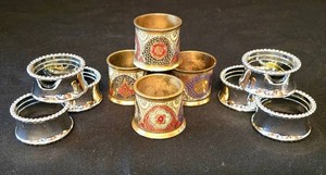 K - Napkin Rings - Silver Toned & Vintage Brass Cloisonne (Lot of 10)