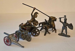 K - Brass Figurine Mixed Lot Sir Galahad, Soldier, Motorcycle & Cannon