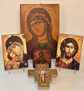 K - Vintage Religious Icon Plaques & Crucifix Mixed Lot (Lot of 5)
