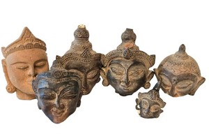 D - Buddha Head Sculptures Mixed Lot (6)