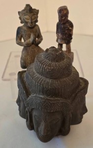 D - Stone Altar Figures 4-Faced Hindu Buddhist Sculpture (Lot of 3)