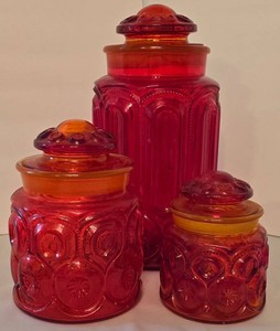 D - Vintage Amberina Vibrant L.E. Smith Moon and Stars Canister Set