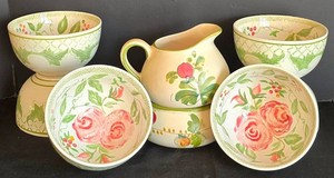 D - Hand Painted Floral Serveware - Isabella De Borchgrave for Marshall Fields (8 Pieces)