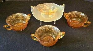 K - Amber Glass Serving Set (Lot of 5)