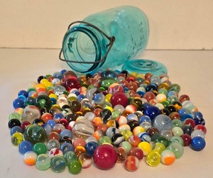 K - Vintage Ball Canning Jar Filled With Marbles
