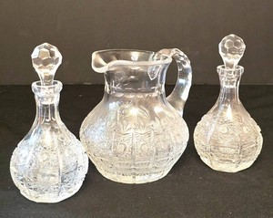 K - Vintage American Brilliant Cut Glass Carafe Set (Lot of 3)