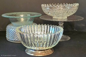 K - Vintage Glass Pedestal Bowls & Cake Plate (Lot of 5)
