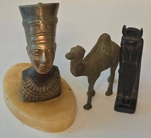 D - Egyptian Figurines Mixed Lot - Nefertiti Bust, Goddess & Camel