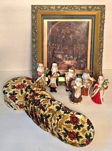 D - Framed Print, Vintage Coasters & Santa Ornaments Mixed Lot