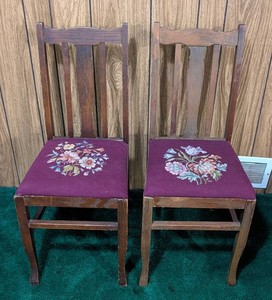 LL - Vintage Needlepoint Side Chairs Pair