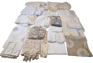 UB - Vintage Table Linens Mixed Lot Lace, Embroidered & Monogrammed
