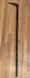 LR - Vintage Wood Walking Cane 36in Carved Handle