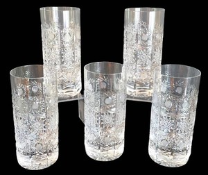 D - Set of Five Vintage Bohemia Queen Lace Pattern Crystal Tumblers