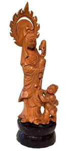 K - Wooden Kuan Yin Statue With Child
