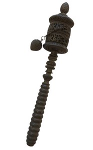 D - Tibetan Prayer Wheel Hand Carved 13.5 in
