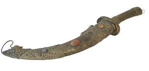 D - Tibetan Ceremonial Dagger With Scabbard Bronze Cabochons
