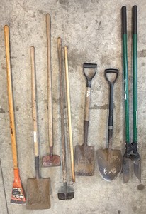 Lot of Shovels & Post Digger