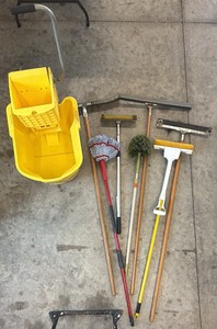 Lot of Cleaning Supplies & Industrial Mop Bucket