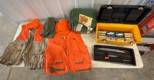 Lot of Hunting Gear - 12 Guage Shotgun Shells (8 Boxes), Apparel, Sleeping Bag, Vests & More
