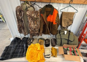 Lot of Hunting Gear - 12 Guage Shotgun Shells (8 Boxes), Apparel, Jackets, Glove, Vests & More