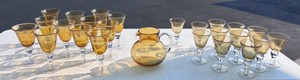 Lot of Drinkware Amber Seeded Stemware & Pitcher