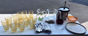 Lot of Kitchenware, Ice Buckets & Serving Platters, Drink Shaker, Flatware, Napkin Rings & Other Miscellaneous