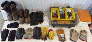 Lot of Gloves, Boots, Carts, Small Cooler & More