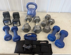Lot of Handheld Exercise Weights & Weighted Belt