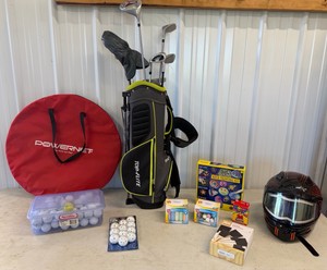 Lot of Kids Items Golf Club Set & Bag, Golf Balls, Helmet & Other Miscellaneous