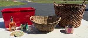 Lot of Baskets, Bath & Body Works Candles, Soap & Coasters