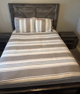 Ashley Furniture Queen Bed with Two Nightstands, New Mattress & Comforter