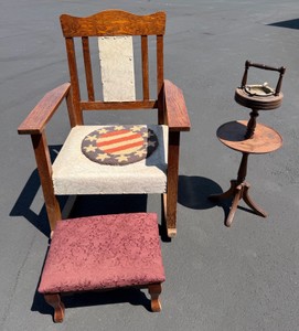 Lot of Antique Chair, Ash Tray Table, Foot Stool