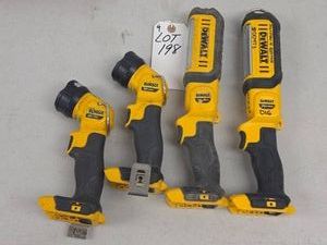 FOUR DeWALT CORDLESS WORK LIGHTS - TWO SIZES
