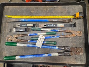 ASSORTMENT OF LARGE PRYBARS, HEAVY DUTY CABLE CUTTERS