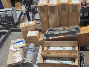 NEW IN BOXES LED MOUNTING BRACKETS, SMALL GE AUTO TRANSFORMERS, LARGE CORD CONNECTOR, 2 CARTONS LED DRIVERS