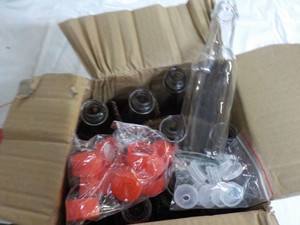 12 Clear 5 oz Bottles with Lids...