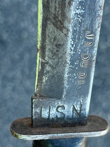 Rare WWII-era USN Mark 1 Fighting Knife (5" Blade) w/ Leather and Copper Sheath