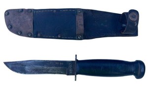 Rare WWII-era USN Mark 1 Fighting Knife (5 Blade) w Leather and Copper Sheath