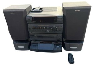 Vintage SONY LBT-G5500 Hi-Fi Stereo Speaker System Featuring a 5-CD Changer, Dual Cassette Deck, and AMFM Radio in Good Working Condition