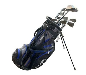 Golf Clubs w Maxfli Bag Loaded with Golf Balls & Featuring an Antique AIM RITE Pinehurst Hickory Wood Shaft Putter