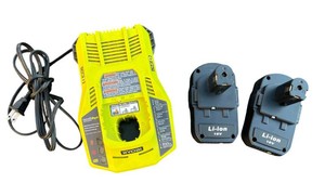 RYOBI ONE (Model P117) Class 2 Battery Charger & Two Like-New Li-ion 18V Batteries