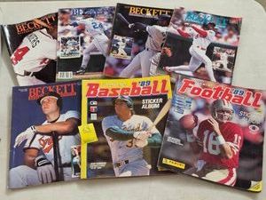 1992-1995 BECKETT BASEBALL MONTHLY MAGAZINES AND 1989 PANINI FOOTBALL STICKER ALBUMS